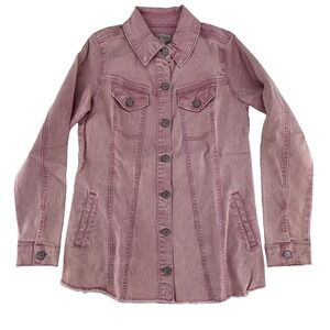 LOGO by Lori Goldstein Denim Jean Jacket w/ Frayed Hem Size 0 Rosette Faded Red